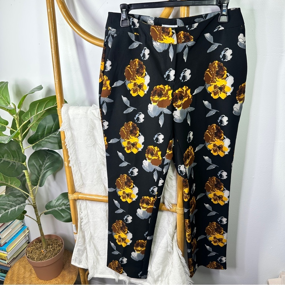 Carolina Belle Black and Mustard Floral Pants sz 8
